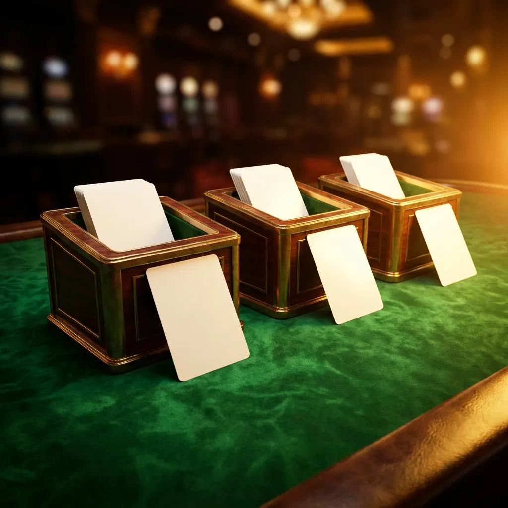 Three glossy casino betting boxes arranged on a dark green felt table with dramatic gold rim lighting and cinematic 3D render